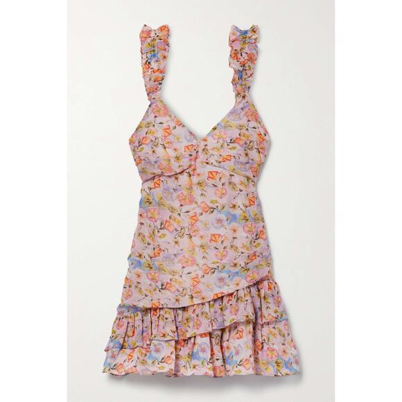 LoveShackFancy Desra Floral Ruffle Mini Dress 100% Viscose Lined Pink XS - Picture 2 of 14